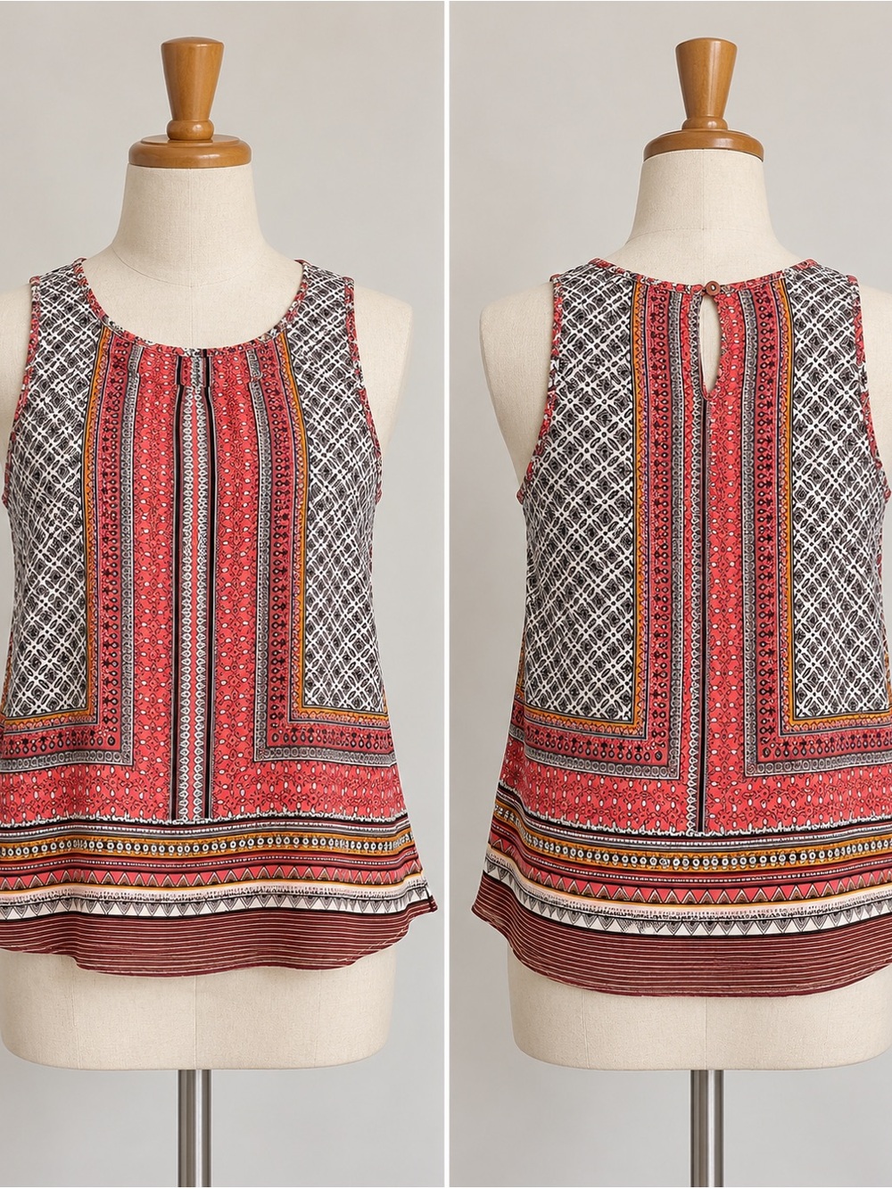 Cynthia Rowley Red and White Patterned Sleeveless Camisole